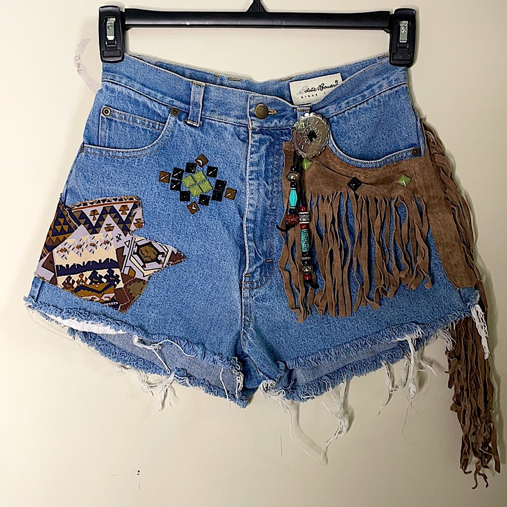Eddie Bauer Western fringe Vintage high waist shorts custom